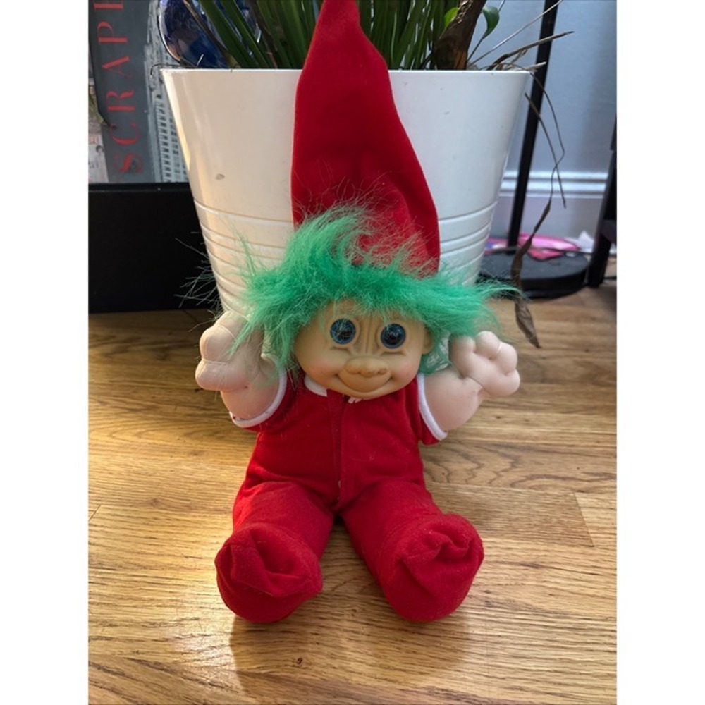 Russ Berrie Christmas Elf Troll Plush Vintage 90s Green Hair Red Suit 2338 Good